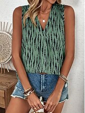 billige Blomstrete tanktop-Dame Camisole Tank Top Blomstret Grafisk Geometrisk Elegant Årgang Tropisk Ermeløs V-hals Vanlige topper Daglig Trykt mønster Svart Oransje Grønn Beige Sommer Vår