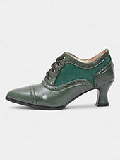 economico anni 1930-Scarpe col tacco oxford verdi da donna in stile edoardiano – scarpe eleganti vittoriane con tacco medio, stringate e dettagli brogue, degli anni 1900-1910, perfette per tea party, cosplay ed eventi storici.
