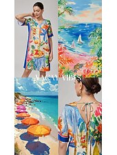 preiswerte Blumenkleider-Minikleid mit geradem V-Ausschnitt und Fruchtblumenmuster