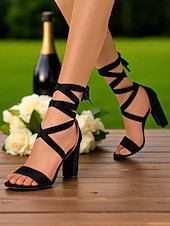 preiswerte Nachtleben Party-Beige Damen-Sandalen mit Blockabsatz und Schnürung – Riemchen-Partyschuhe mit offener Spitze für das Nachtleben und Abendveranstaltungen