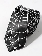 economico Accessori di Halloween-Cravatta da uomo con stampa ragnatela di Halloween – cravatta sottile in raso bianco e nero, elegante accessorio per feste, cosplay, eventi formali e abiti da ufficio per Halloween