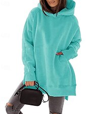 billige Enkle topper-Dame Pullover hettegenser-genser عادي Gatemote Fritid Langermet Med hette Vanlige topper Gate Ferie Lomme Svart Rosa Vin Beige Lyseblå Vinter