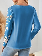 abordables T-shirt floral-Femmes Chemisier Fleuri Graphique ancien Tropical Élégant manche longue Col en V Hauts Réguliers Quotidien Patchwork Boutons Imprimé Rose Claire Bleu Violet Vert Printemps Automne Hiver