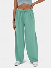 economico gamba larga e vita alta-Per donna Gamba larga Pantaloni Eleganti Streetwear Casual Lunghezza intera Naturale Semplice Tasca Design con Coulisse Elastica Comodo Streetwear Ferie Rosso violaceo Nero Verde militare Marrone
