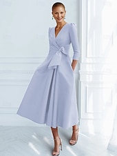 preiswerte Cocktailkleider-A-Linie Cocktailkleider Elegantes Kleid Formal Knöchellang 3/4-Ärmel V-Ausschnitt Tasche mit Schleife(n) Rüschendresses