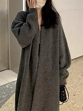tanie Kardigany i odzież wierzchnia-Damskie Sweter Sweter rozpinany Moda Moda miejska Codzienny Jednokolorowe Prążkowany Otwarty przód Dzianiny Długi rękaw Długie topy Robić na drutach Święto Wyjściowe Weekend Żółtobrązowy Ciemnoszary