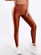 billiga Enkla Leggings-Dam Shorts Damasker Streetwear Ledigt Fullängd Hög midja Slät Elastisk midja Mateial som andas Elastisk Semester Gata Dagliga kläder Rödbrun Kamel Vin Svart Vår Höst Normal
