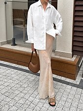 economico Camicie-Per donna Camicia Camicie di cotone e lino Semplice Quotidiano Elegante Essenziale Manica Lunga Colletto a Camicia Top Regolari Lavoro Quotidiano Ferie Bottoni Bianco Rosa Blu Estate Primavera