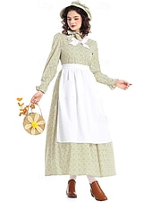  250e anniversaire des États-Unis 19ème siècle années 1800 Robe Prairie Ensemble bonnet et tablier Fille pionnière Epoque Coloniale Pionnier Guerre d'indépendance américaine Fleuri Déguisement Femmes