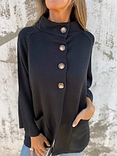 billige Trench Coats-Dame Frakk Uformell jakke Bekvem Lomme Knapper Mote Moderne Fritid عادي Ut på byen Helg Enkeltkneppet Normal Høy krage Normal Langermet Yttertøy Svart Rød Brun Høst Vinter