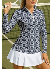 economico Camicia Donna-Per donna Geometrico Cerchio Maglietta sportiva Polo da golf Maglia da tennis Maglietta da tennis Manica Lunga Cerniera Floreale UPF50+ Resistente ai Raggi UV Alta elasticità Traspirante Tennis Golf