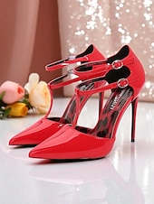 abordables Fête de la Vie Nocturne-Escarpins à talons aiguilles en cuir verni blanc pour femmes avec double bride - Escarpins à bout pointu sexy pour la vie nocturne et les soirées en club