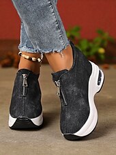 cheap Women&#039;s Sneakers-Women&#039;s Canvas Platform Sneakers with Air Cushion – Trendy Zip-Up Wedge Walking Shoes for Casual Outfits, Street Style and Travel