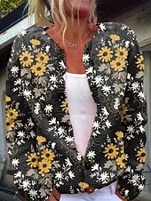 abordables Cardigans et vêtements d&#039;extérieur-Femmes Pull Cardigan Mode Streetwear Quotidien Animal Côtelé Ouvert devant Tricoté Imprimé manche longue Hauts Longs Tricoter Fête Sortir Week-end Noir Blanche Automne Hiver