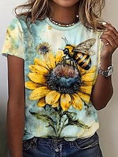 preiswerte Tiere T-Shirt-Damen T Shirt Grafik Vogel Vintage Mode Stilvoll Kurzarm Rundhalsausschnitt Normale Oberteile Täglich Druck Gelb Königsblau Blau Sommer Frühling