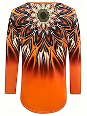 abordables T-shirt Art &amp; Design-Femmes T-shirt A Ombre Fleuri Graphique Élégant ancien manche longue Col ras du cou Col en V Hauts Réguliers Quotidien Imprimé Noir Orange Été Printemps