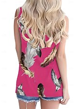 abordables Débardeurs et camisoles femme-Femmes Chemise Chemisier Graphique Plume ancien Tropical Élégant Sans manches Bretelle Col en V Hauts Réguliers Quotidien Imprimé Noir Blanche Rose Claire Gris Été Printemps