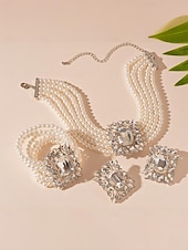 olcso Esküvő ACC-női gyöngyös strasszos ékszer - vintage ihletésű nyaklánc, karkötő és fülbevaló Gatsby partikra és esti eseményekre