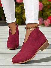 abordables Bottines-Bottines en similicuir rouge pour femme avec fermeture éclair latérale – style décontracté et élégant pour les garden-parties, les promenades au parc et au quotidien