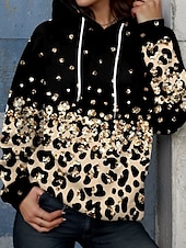ieftine Vârfurile animalelor-Pentru femei Hanorac cu glugă pulover Grafic Leopard Elegant Cald Activ Manșon Lung Capișon Topuri obișnuite Stradă Zilnice Casual Imprimeu Maro Primăvară Toamnă Iarnă