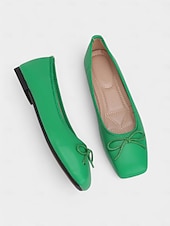 preiswerte Ballerinas für Damen-Grüne Ballerinas mit quadratischer Zehenpartie für Damen – Schlupfschuhe aus Kunstleder mit Schleife für die Freizeit, das Büro und das Wochenende