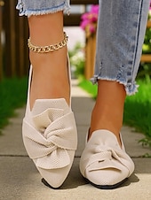 abordables Chaussures sans lacet et mocassins femme-Chaussures à enfiler Flyknit Bow pour femmes – Chaussures plates décontractées, légères et respirantes pour un usage quotidien, les pique-niques dans le jardin et les rassemblements en plein air
