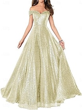 A-Line Evening Gown Elegant Dress Formal Performance Floor Length Short Sleeve Off Shoulder Sequined Backless with Pleats cheap Long Dresses & Gowns-A-Line Evening Gown Elegant Dress Formal Performance Floor Length Short Sleeve Off Shoulder Sequined Backless with Pleats
