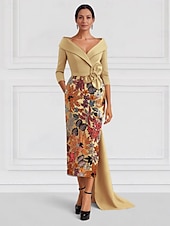 ieftine Rochii de seară pentru bal-Rochie de seară A-line Negru Elegantă Rochie Formală Nuntă Lungime până la podea Mâneci jumătate Guler cămașă Satin cu Fisura Broderie