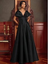 ieftine Rochii de Seară-Rochie de seară elegantă, linie A, rochie formală de mireasă, lungime la podea, cu umerii goi, decolteu în V, satin elastic cu buzunar, 2025