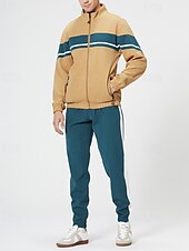 economico giacca sportiva-Per uomo Giacca Leggera Giacca Casual Set Vacanza Quotidiano Tasca 2 Pezzi Primavera Autunno Blocco di colori Moda Classico Collo alla coreana Regolare Nero Verde Cachi Giacca