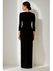 preiswerte SCHWARZ-schwarz-weißes Etuikleid/Säulen-Abendkleid, elegantes Kleid, formelle Hochzeit, bodenlang, 3/4-Ärmel, quadratischer Ausschnitt, Stretch-Krepp mit floraler Perlenspitze, 2025