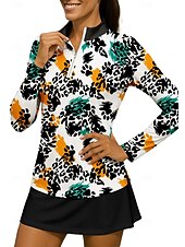 abordables Camisa de Mujer-Women's Animal Leopard Sport Shirt Golf Polo Shirt Tennis Shirt Tennis Top Long Sleeve Zipper Floral UPF50+ UV Resistant High Elasticity Moisture Wicking Breathable Tennis Golf Pickleball Stand