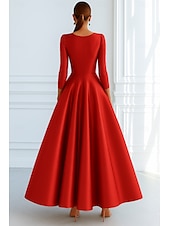 preiswerte Abendkleider-Bind A-Linien Abendkleid Elegantes Kleid Formelle Hochzeitsgast Boden Länge 3/4 Länge Ärmel V-Ausschnitt Tasche Stretch Satin mit Schleife(n)