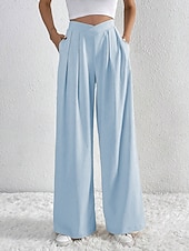 economico gamba larga e vita alta-Per donna Gamba larga Pantaloni Streetwear Casual Lungo Vita Alta Semplice Traspirabilità Morbido Micro-elastico Vacanza Streetwear Abbigliamento quotidiano Nero Rosa Blu chiaro Albicocca Autunno