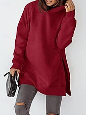 billige Enkle topper-Dame Pullover hettegenser-genser عادي Gatemote Fritid Langermet Med hette Vanlige topper Gate Ferie Lomme Svart Rosa Vin Beige Lyseblå Vinter
