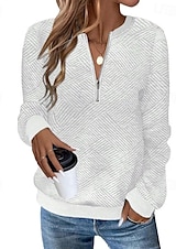 billige Teksturert hettegensere og sweatshirt-Dame Teksturert genser Pullover عادي Gatemote Fritid Behagelig Langermet V-hals Vanlige topper Gate Ferie Ut på byen Quarter Zip Svart Hvit Rosa Grå Høst