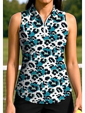 ieftine Cămașă pentru femei-Pentru femei Leopard Multicolor Tops Tricou sport Tricou POLO Cămașă de tenis Fără manșon Fermoar UPF50+ Rezistent la UV Înaltă Elasticitate Confortabil la umezeală Respirabil Tenis Alergat Pickleball