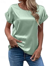 abordables Hauts Unis pour Femmes-Femmes T-shirt Uni Mode Moderne Manche Courte Col ras du cou Hauts Réguliers Quotidien Sortir Week-end Vert Claire Vert foncé Violet Gris Clair Été