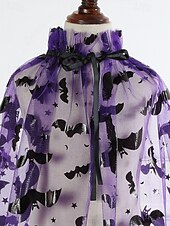 economico Accessori di Halloween-Mantello ragnatela di Halloween da donna: scialle in rete nera trasparente con colletto arricciato, mantello leggero in poliestere per feste in maschera, cosplay e travestimento da strega