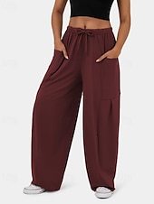 economico gamba larga e vita alta-Per donna Gamba larga Pantaloni Eleganti Streetwear Casual Lunghezza intera Naturale Semplice Tasca Design con Coulisse Elastica Comodo Streetwear Ferie Rosso violaceo Nero Verde militare Marrone