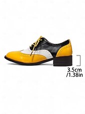 abordables Années 1950-Richelieus Oxford en cuir verni jaune pour femme – Chaussures habillées à lacets et bout golf colorblock, style vintage britannique des années 1950 pour le bureau, l&#039;école et le streetwear