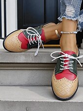 abordables Women's Clogs &amp; Mules-Women's 1950s Vintage Colorblock Wingtip Mule Oxford Shoes - Yellow Blue Slip-On Lace-Up Flats for Casual Street Style, Outings and Weekend Travel
