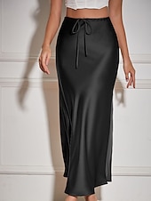 abordables Faldas Lisas-Mujer Falda Casual Maxi Tiro Medio Faldas Plano Correa Microelástico Vacaciones Calle Vino Azul marinero Negro Verde Ejército Otoño Poliéster