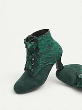baratos anos 1930-botins femininos vitorianos com cadarço - botins de camurça verde de salto alto para fantasias vintage e steampunk