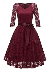 economico Abiti in chiffon-Per donna Abito Midi Abito in Pizzo Abito da Cocktail Abito da invitata a nozze Chiffon Elegante Moda Moderno All&#039;aperto Cocktail party Vestibilità regolare Semplice Manica 3/4 Scollo a V Rosa Vino