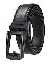 abordables Ceintures pour hommes-Ceinture en cuir véritable pour homme avec boucle à cliquet automatique – Ceinture classique ajustable pour le travail, le bureau et le quotidien