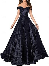 A-Line Evening Gown Elegant Dress Formal Performance Floor Length Short Sleeve Off Shoulder Sequined Backless with Pleats cheap Long Dresses & Gowns-A-Line Evening Gown Elegant Dress Formal Performance Floor Length Short Sleeve Off Shoulder Sequined Backless with Pleats
