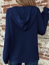 billige Teksturert hettegensere og sweatshirt-Dame Genser Fritid Helfarge Riflet Med hette Knapper Strikket Langermet Vanlige topper Strikke Daglig Ut på byen Helg Svart Hvit Høst