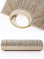 cheap Clutches &amp; Evening Bags-Women’s Rhinestone Evening Clutch Bag with Round Handle – Sparkly Gold Crystal Purse for Cocktail Parties, Weddings &amp; Formal Events