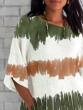 billige Kunst &amp; Design t-skjorte-Dame T skjorte Grafisk Geometrisk Batikkfarget Årgang Klassisk Fritid Halvlange ermer Crew-hals Vanlige topper Daglig Helg Strand Klær Trykt mønster Militærgrønn Sommer Vår Høst